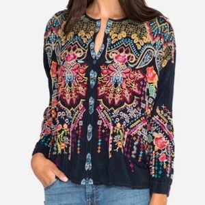Johnny Was Valley Embroidered Button Down Blouse, Sz XS